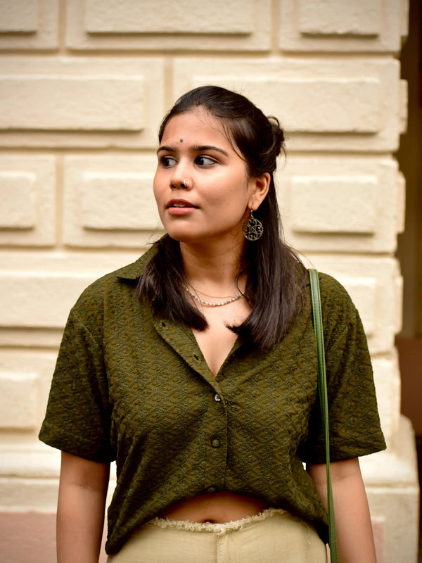 Chikankari Embroidered Women Crop Shirt