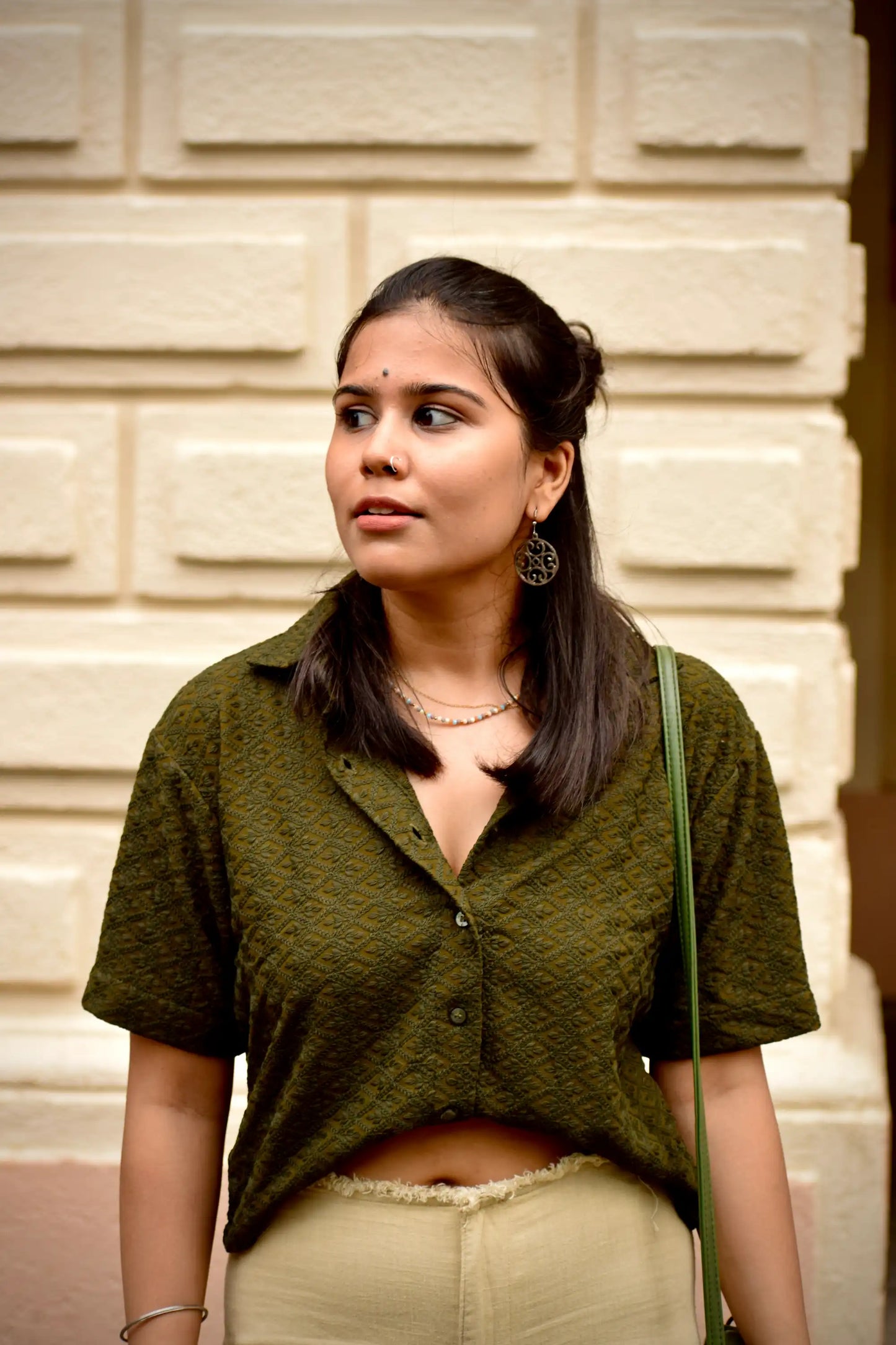 Chikankari Embroidered Women Crop Shirt