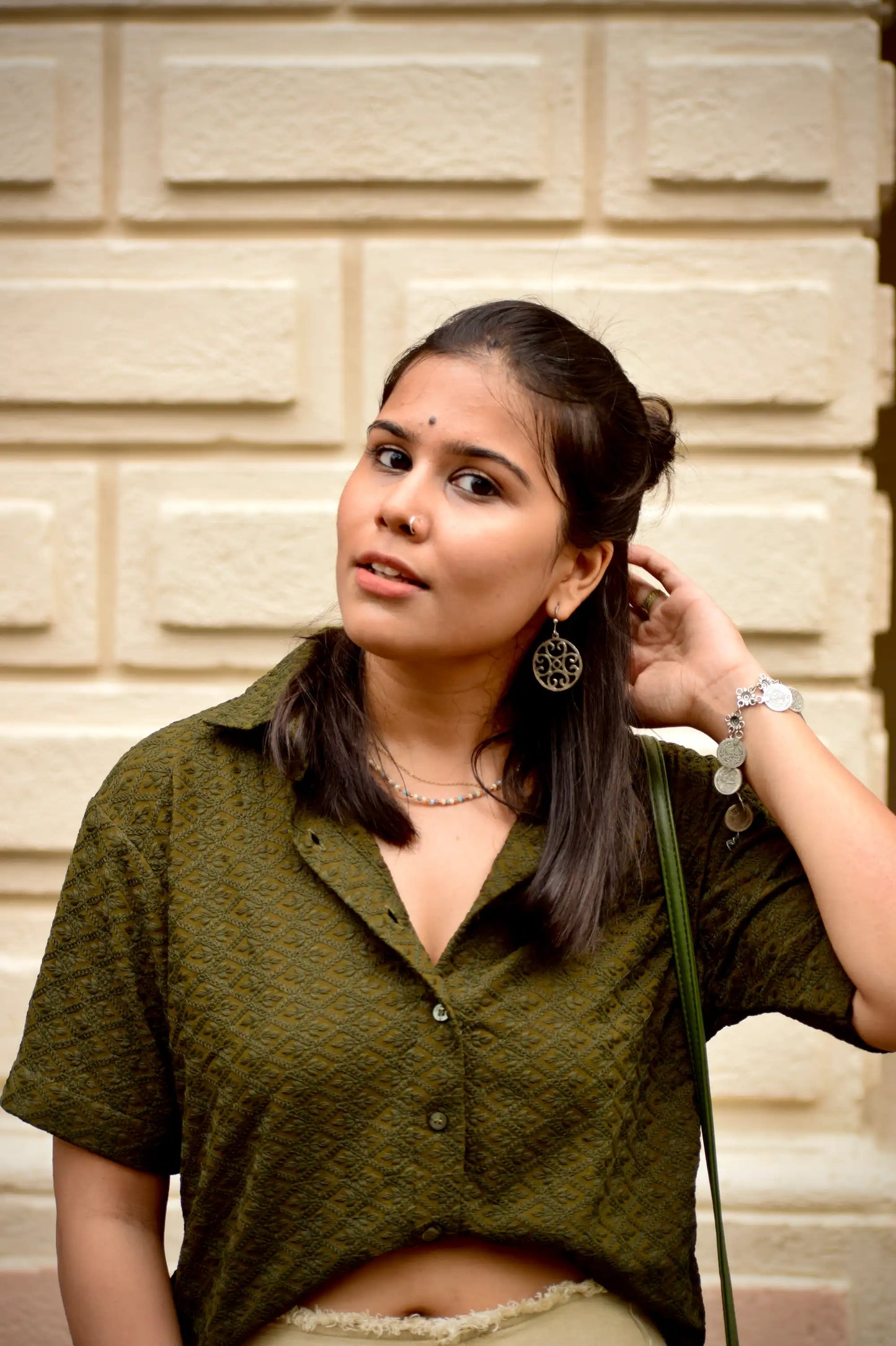 Chikankari Embroidered Women Crop Shirt