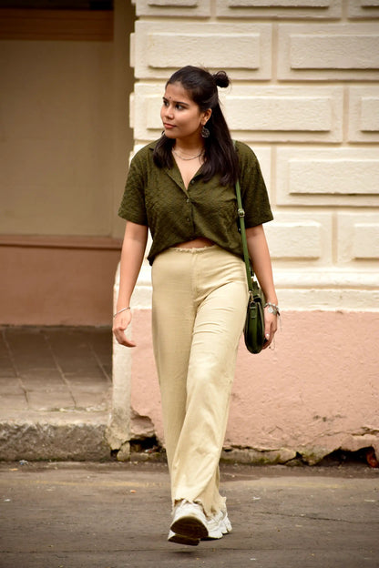 Chikankari Embroidered Women Crop Shirt