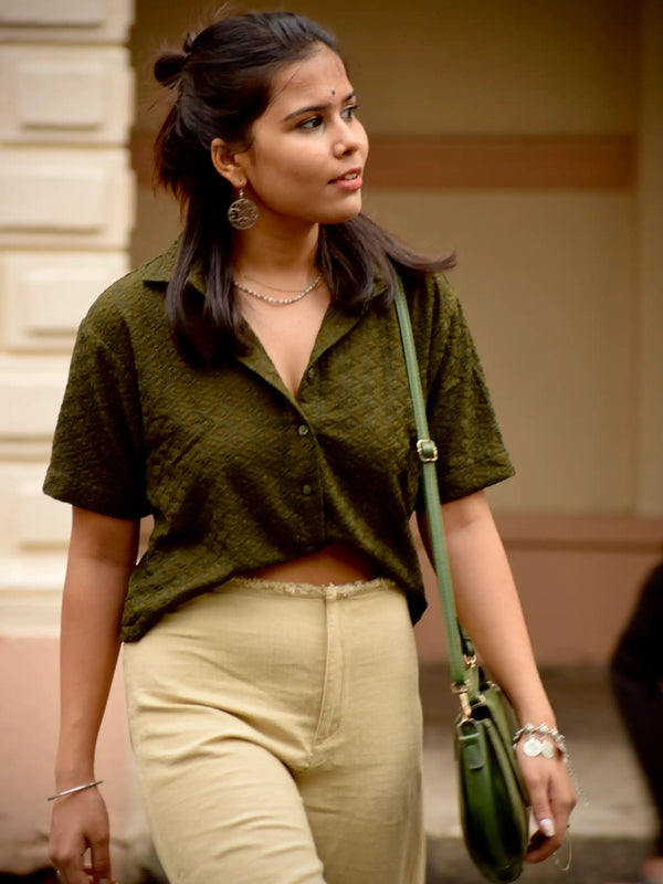 Chikankari Embroidered Women Crop Shirt