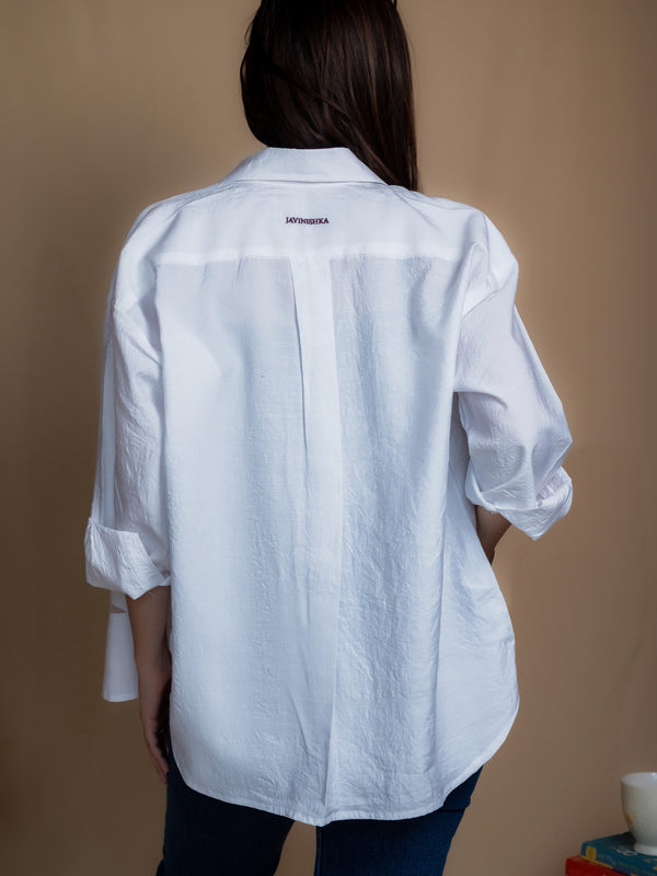 Women Embroidered Oversized Shirt - Let's Wine About it