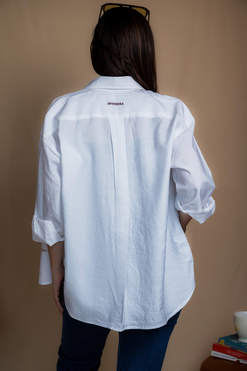 Women Embroidered Oversized Shirt - Let's Wine About it