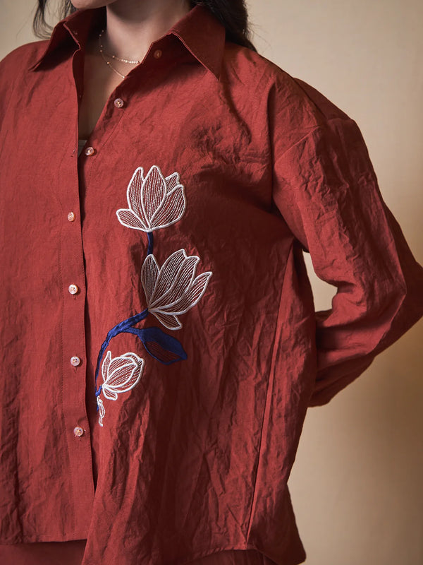 Women Embroidered Oversized Shirt