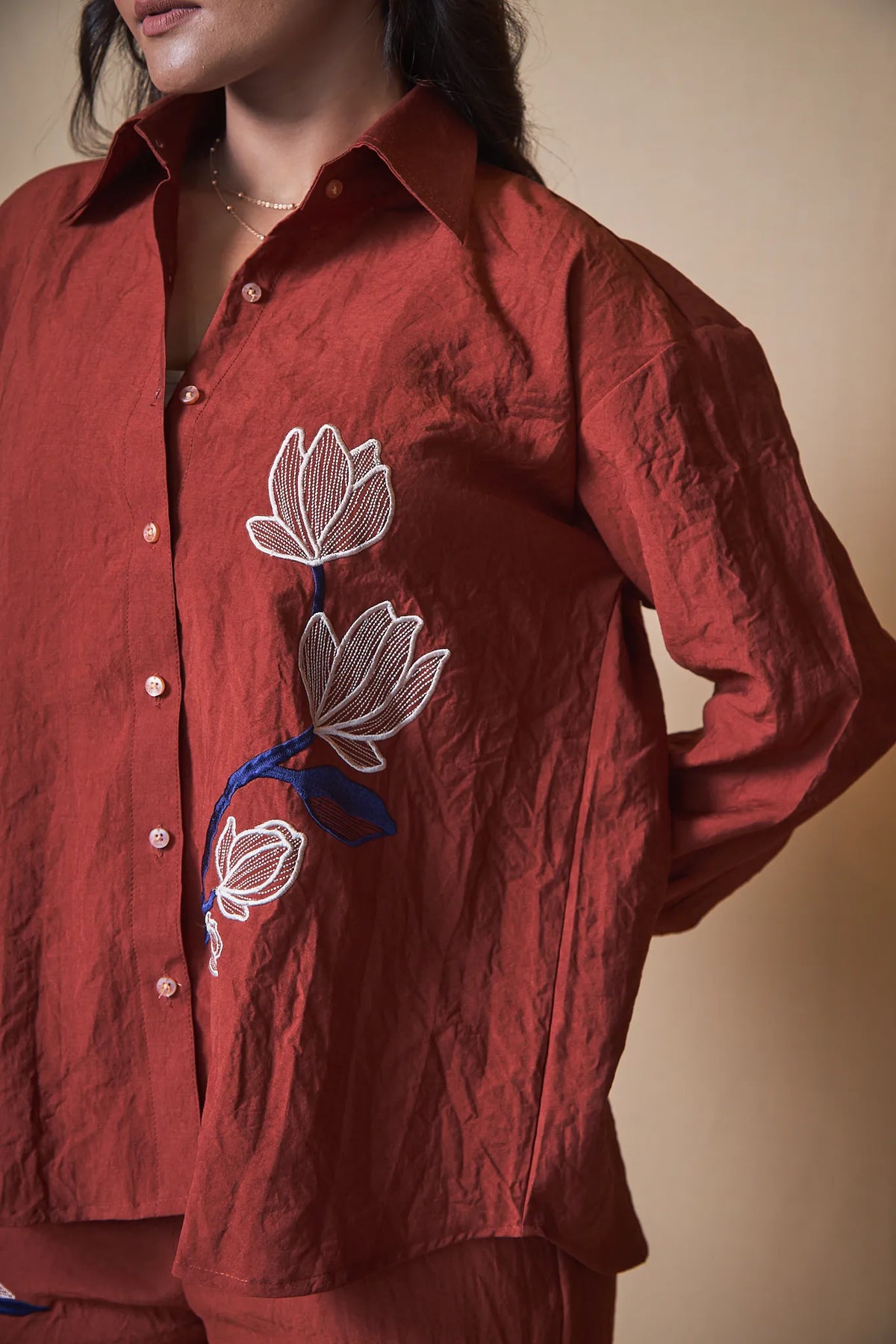 Women Embroidered Oversized Shirt