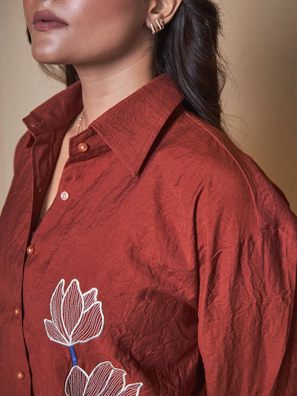 Women Embroidered Oversized Shirt