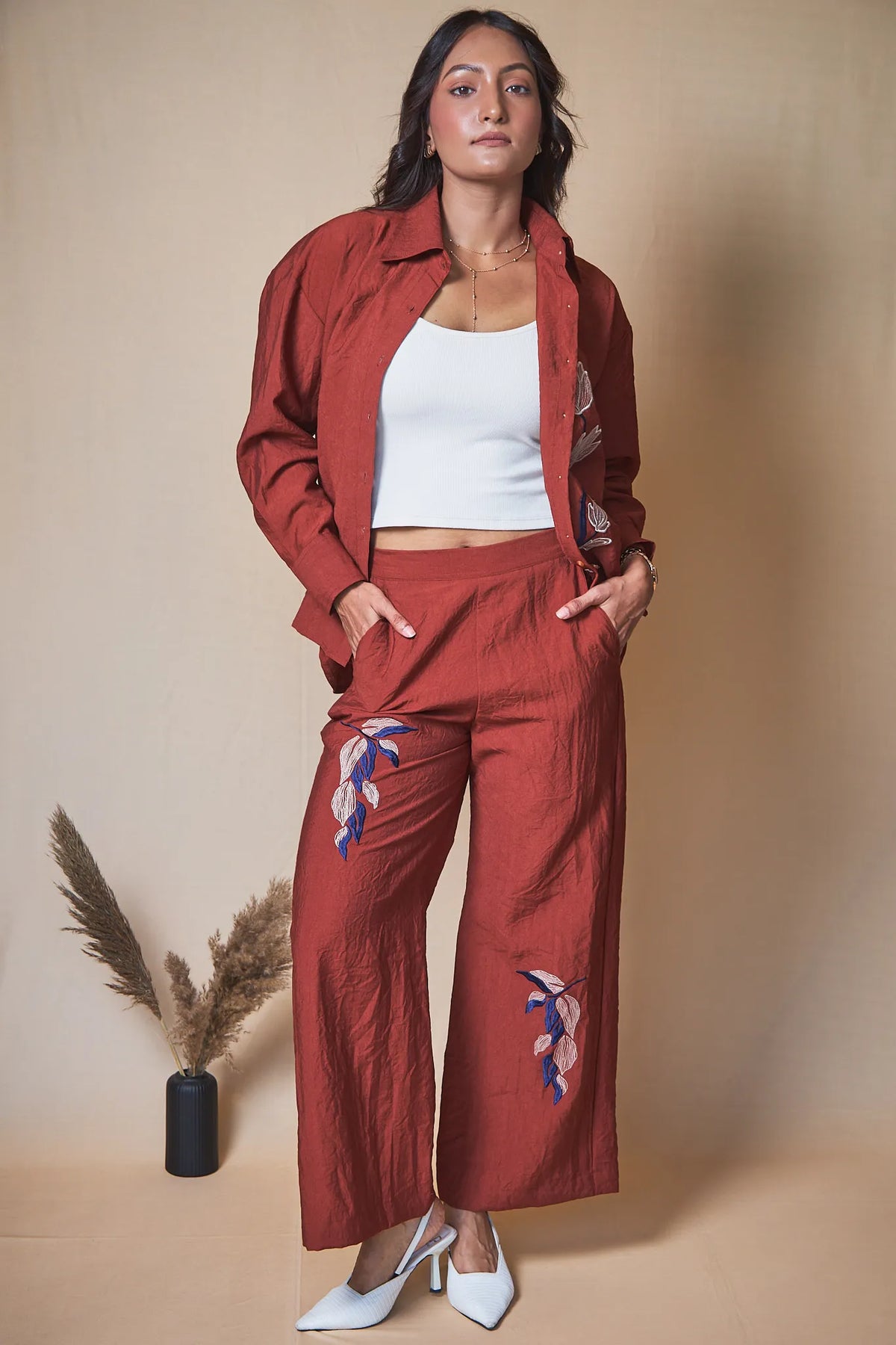 Women Embroidered Oversized Shirt