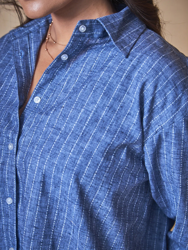 Women Pinstripes Oversized Shirt