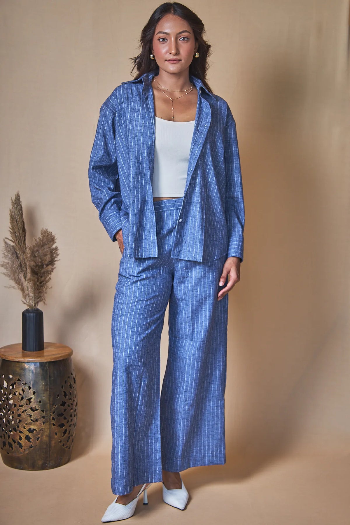 Women Pinstripes Oversized Shirt