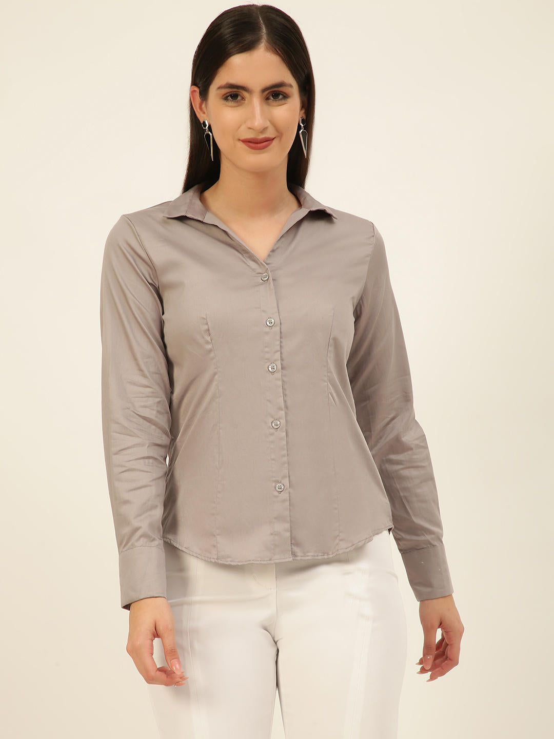 Finest Light Grey Egyptian Giza Cotton Women Formal Shirt