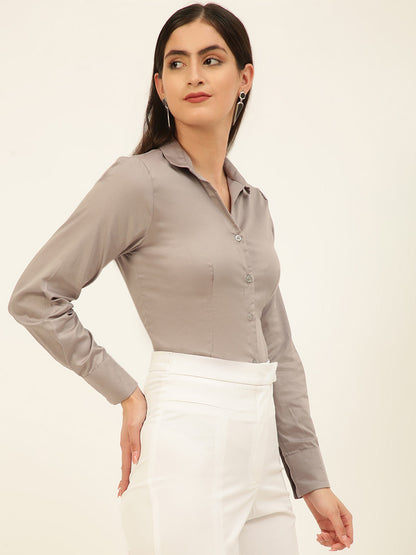 Finest Light Grey Egyptian Giza Cotton Women Formal Shirt