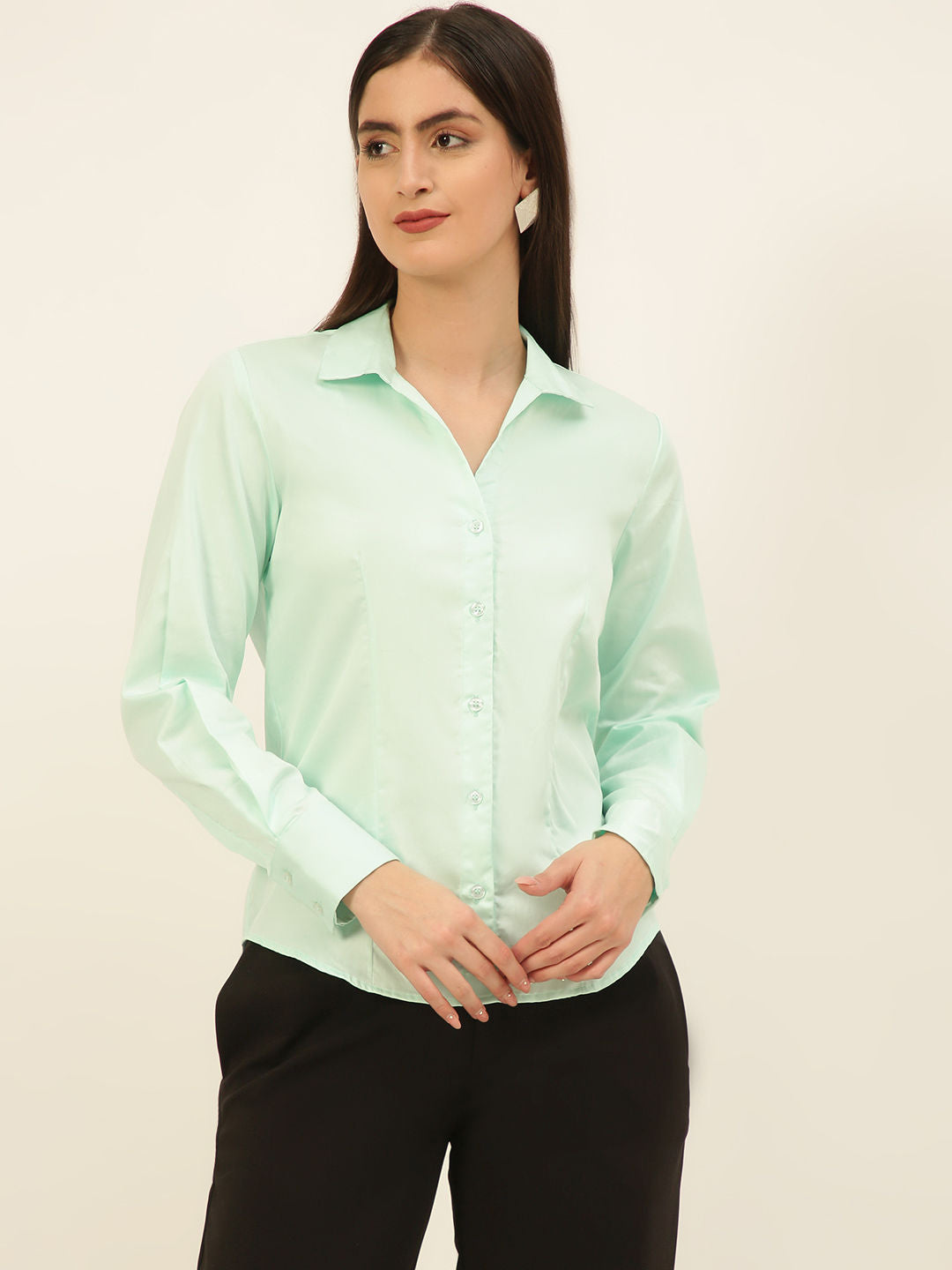 Finest Mint Green Egyptian Giza Cotton Women Formal Shirt