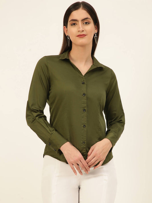 Finest Dark Green Egyptian Giza Cotton Women Formal Shirt