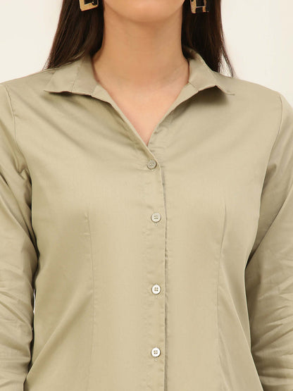 Finest Beige Egyptian Giza Cotton Women Formal Shirt