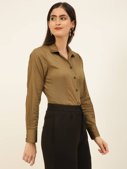 Finest Olive Green Egyptian Giza Cotton Women Formal Shirt