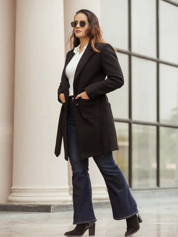 Women Long Coat with Belt