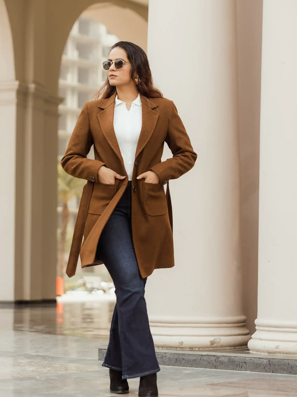Women Long Coat with Belt