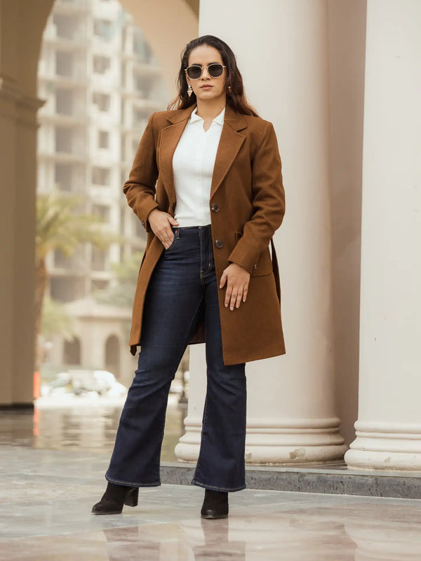 Women Long Coat with Belt