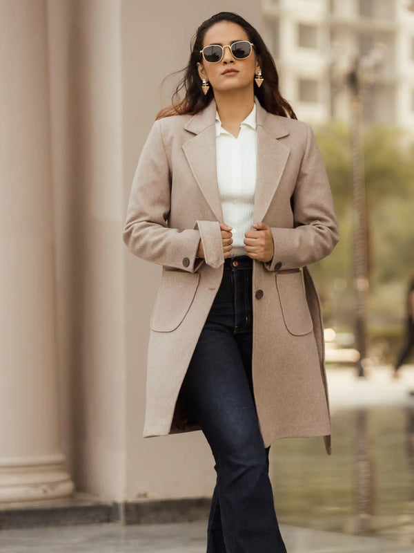 Women Long Coat with Belt