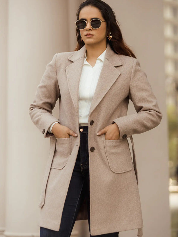 Women Long Coat with Belt