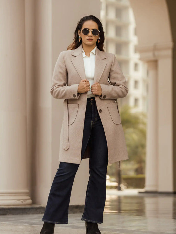 Women Long Coat with Belt