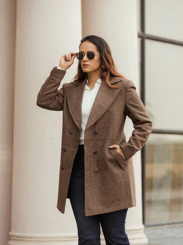 Women Double Breasted Long Over Coat