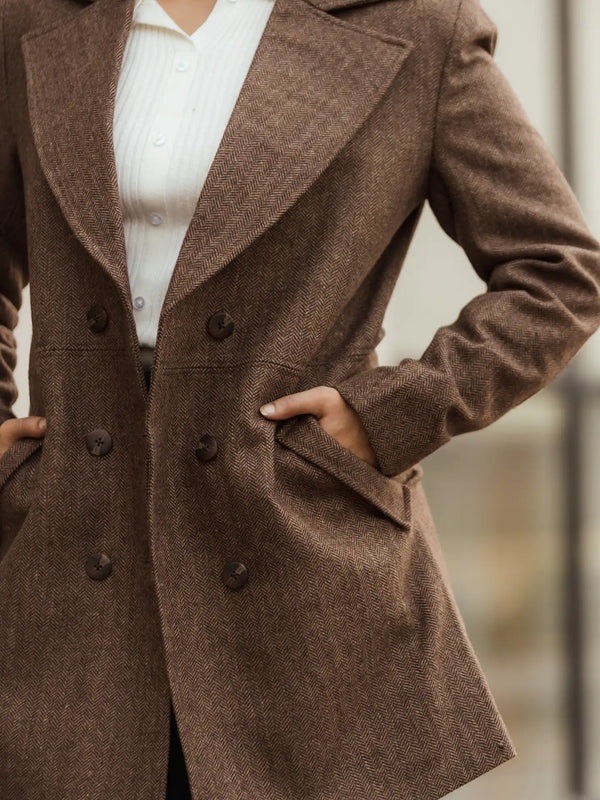 Women Double Breasted Long Over Coat