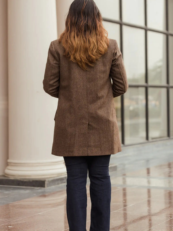 Women Double Breasted Long Over Coat