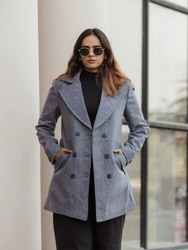Women Double Breasted Long Over Coat