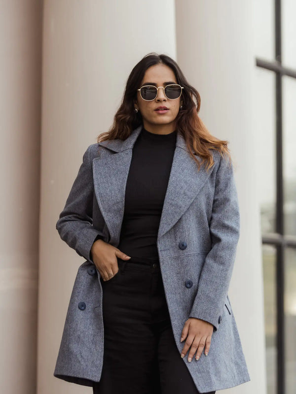 Women Double Breasted Long Over Coat