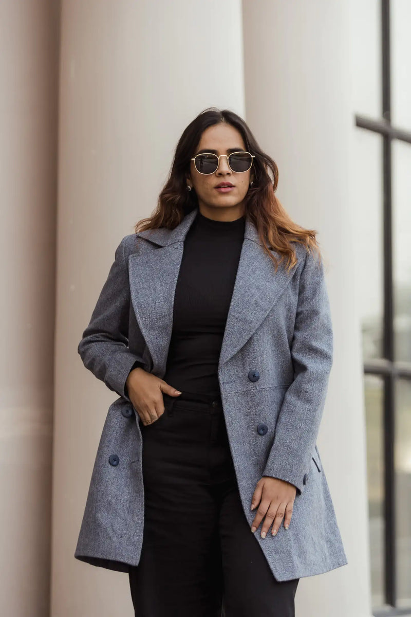 Women Double Breasted Long Over Coat