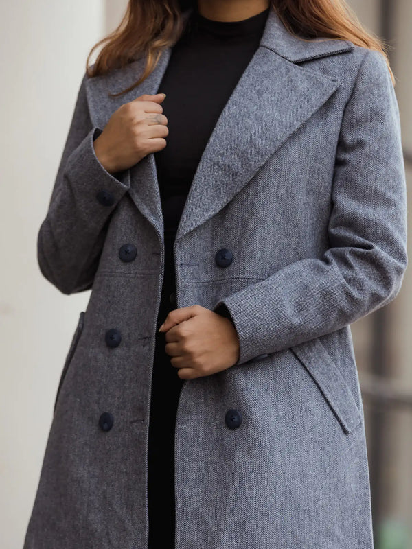Women Double Breasted Long Over Coat