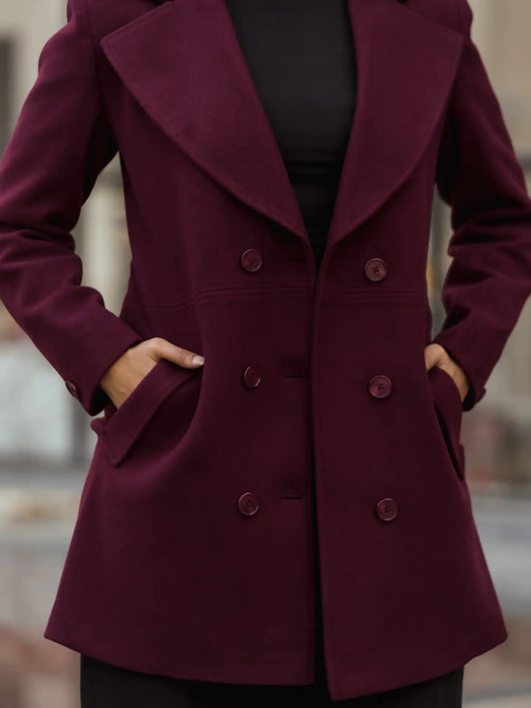 Women Double Breasted Long Over Coat