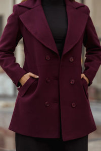 Women Double Breasted Long Over Coat