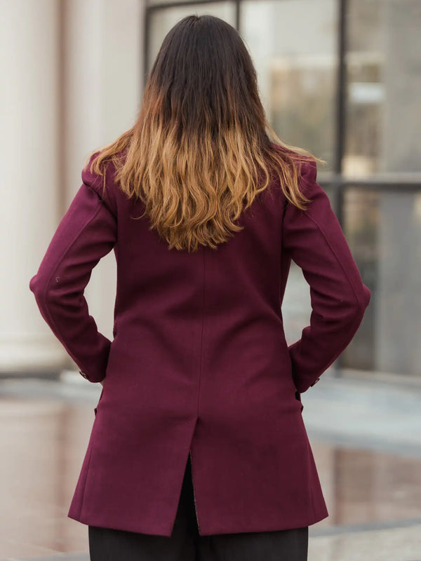 Women Double Breasted Long Over Coat