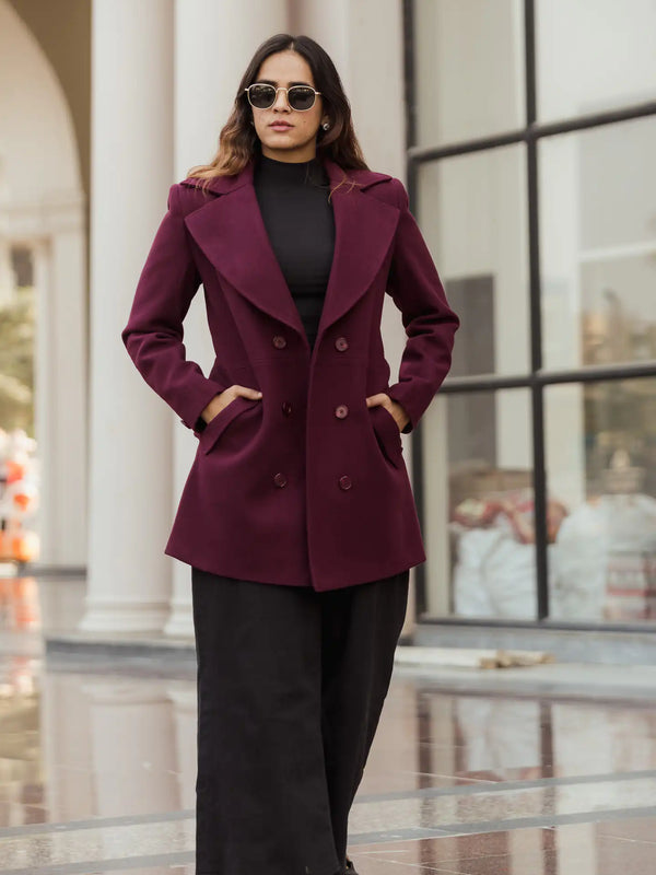 Women Double Breasted Long Over Coat