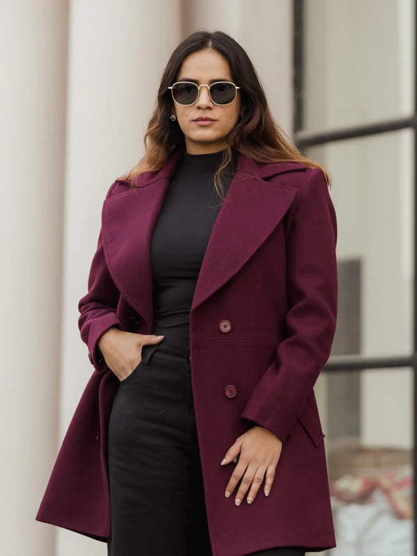 Women Double Breasted Long Over Coat
