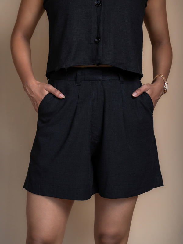 Women High-Rise Linen Tailored Shorts