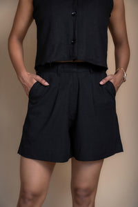 Women High-Rise Linen Tailored Shorts