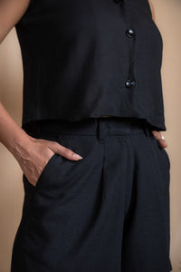 Women High-Rise Linen Tailored Shorts