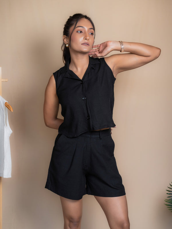 Women High-Rise Linen Tailored Shorts
