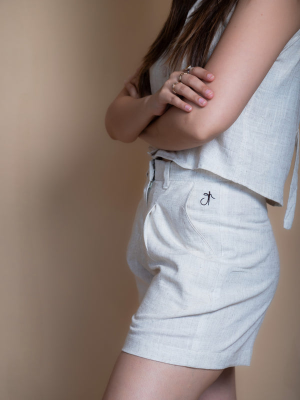 Women High-Rise Linen Tailored Shorts