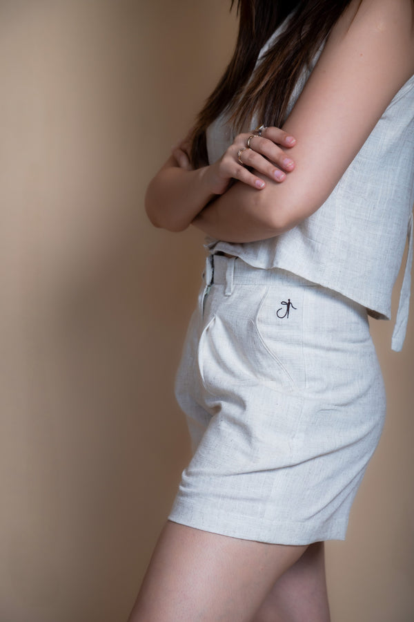 Women High-Rise Linen Tailored Shorts