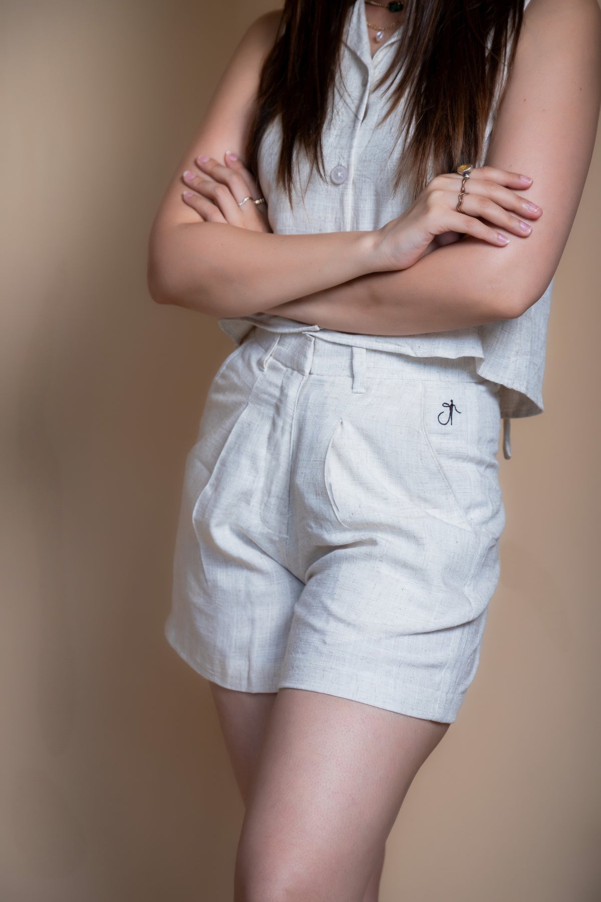 Women High-Rise Linen Tailored Shorts