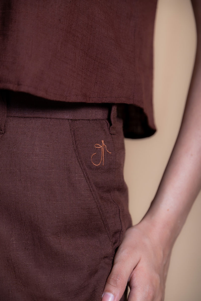 Women High-Rise Linen Tailored Shorts