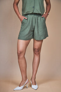 Women High-Rise Linen Tailored Shorts