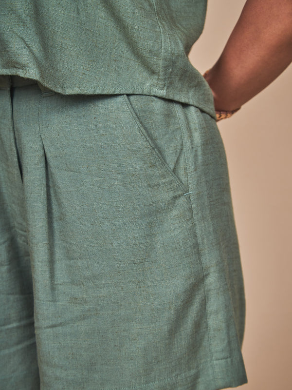 Women High-Rise Linen Tailored Shorts