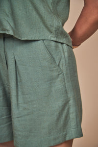 Women High-Rise Linen Tailored Shorts