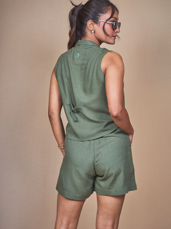Women High-Rise Linen Tailored Shorts