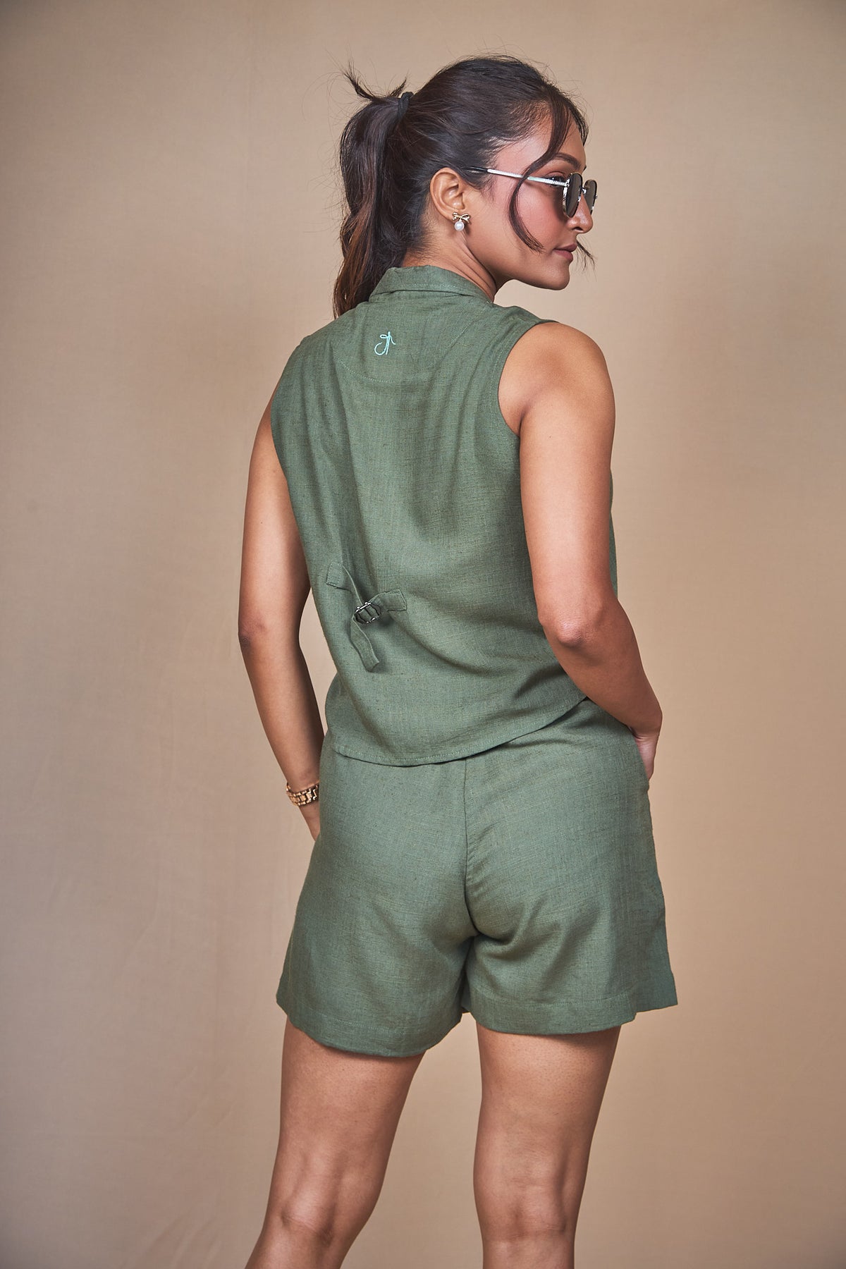 Women High-Rise Linen Tailored Shorts